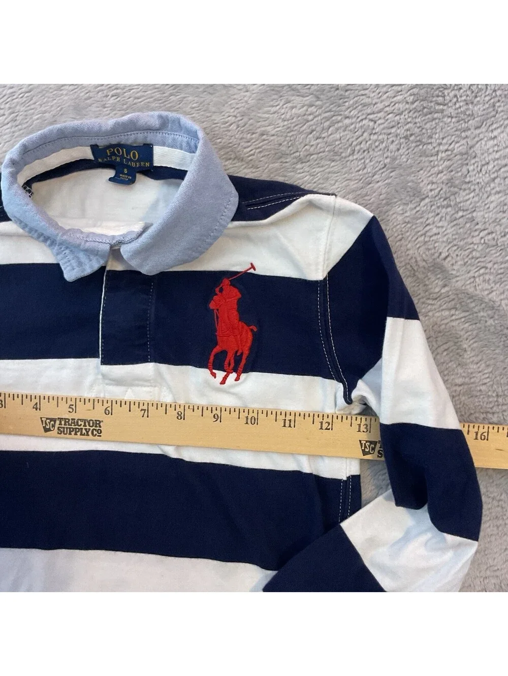 POLO Ralph Lauren Boys Size 6 Striped Shirt / Rugby large Pony Long Sleeve